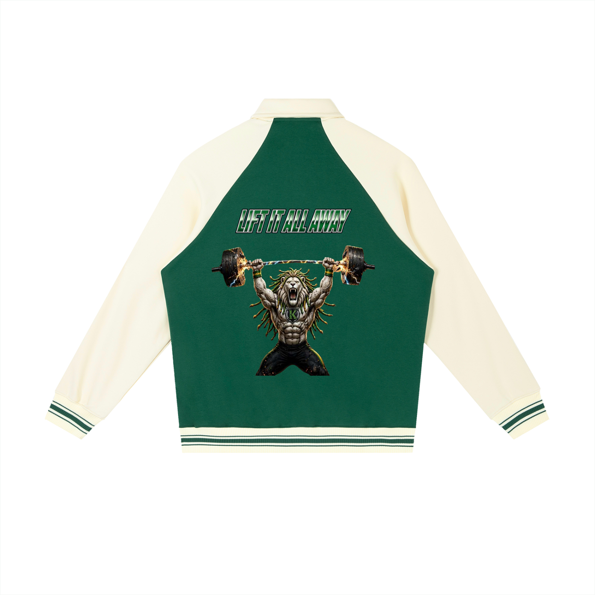 (KSFBLLC RASTA LION) Contrast Raglan Sleeve Baseball Jacket