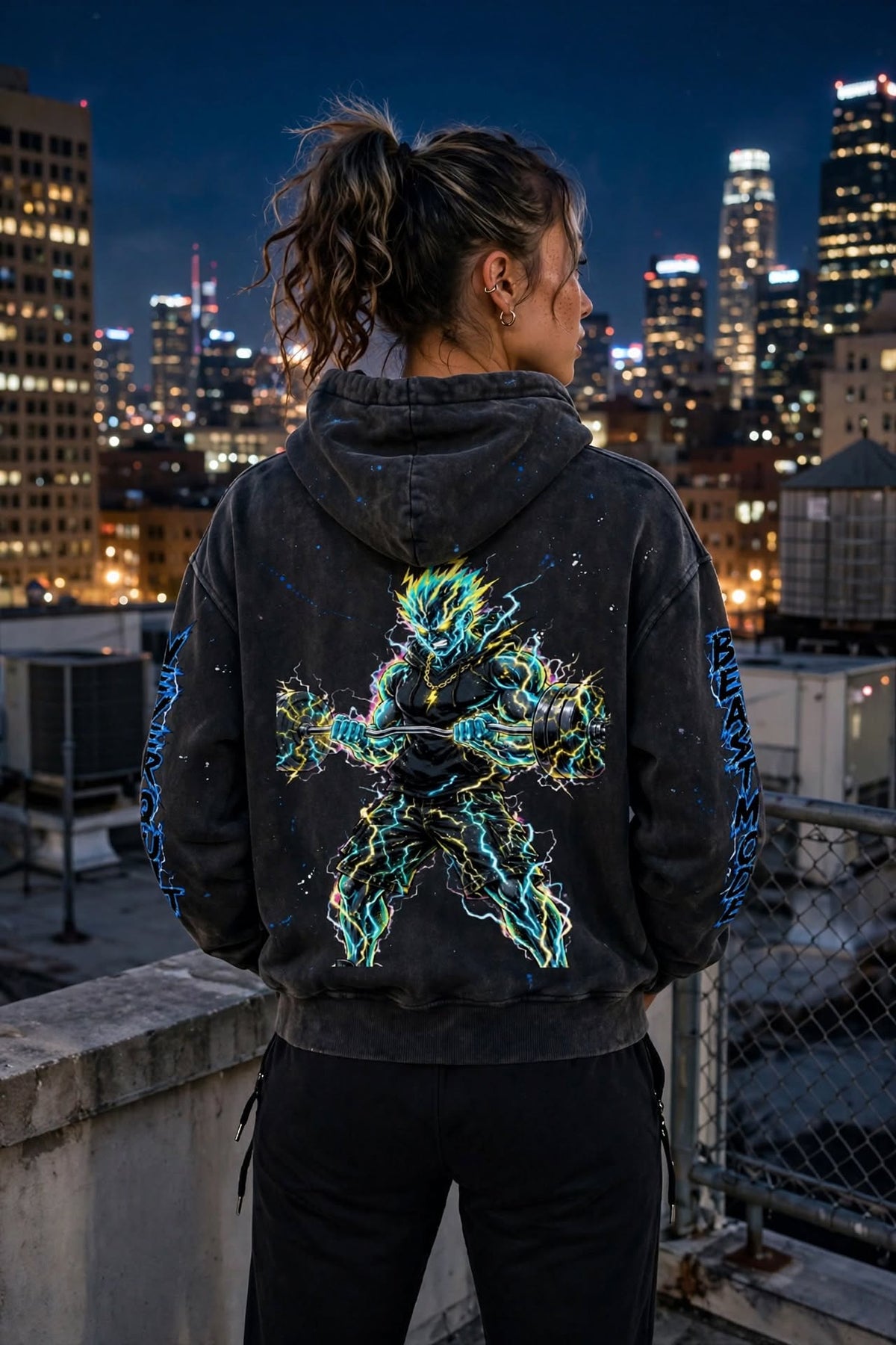 KSFBLLC ELECTRIC MAN EDITION Vintage Washed Frayed Fleece Hoodie