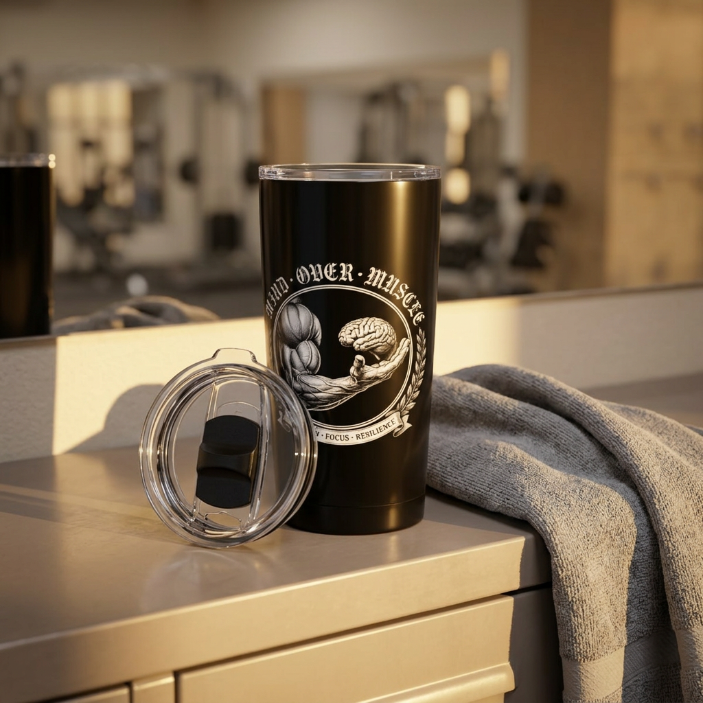 20oz Embossed "Mind Over Muscle" Black Stainless Tumbler
