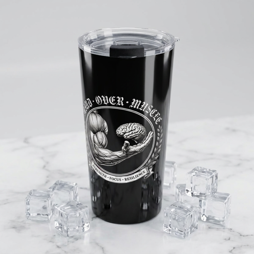 20oz Embossed "Mind Over Muscle" Black Stainless Tumbler