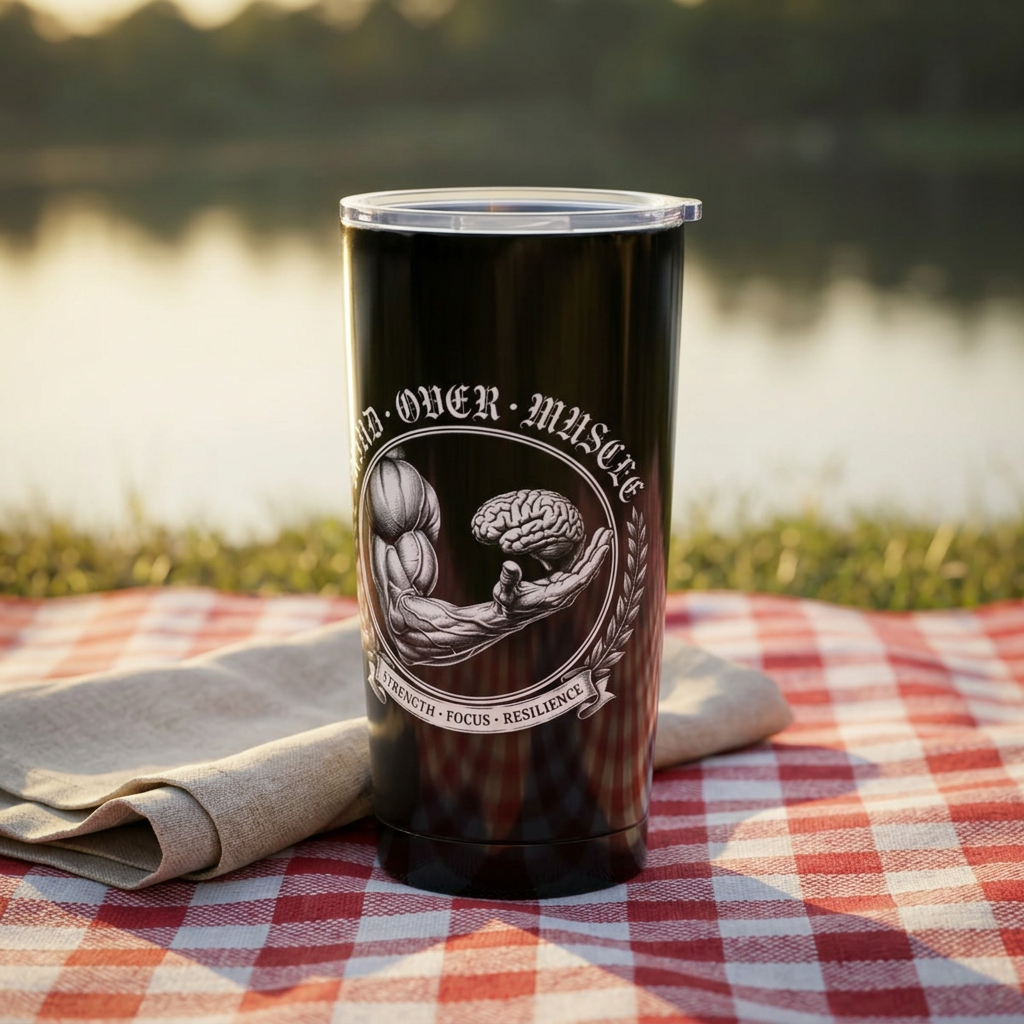 20oz Embossed "Mind Over Muscle" Black Stainless Tumbler