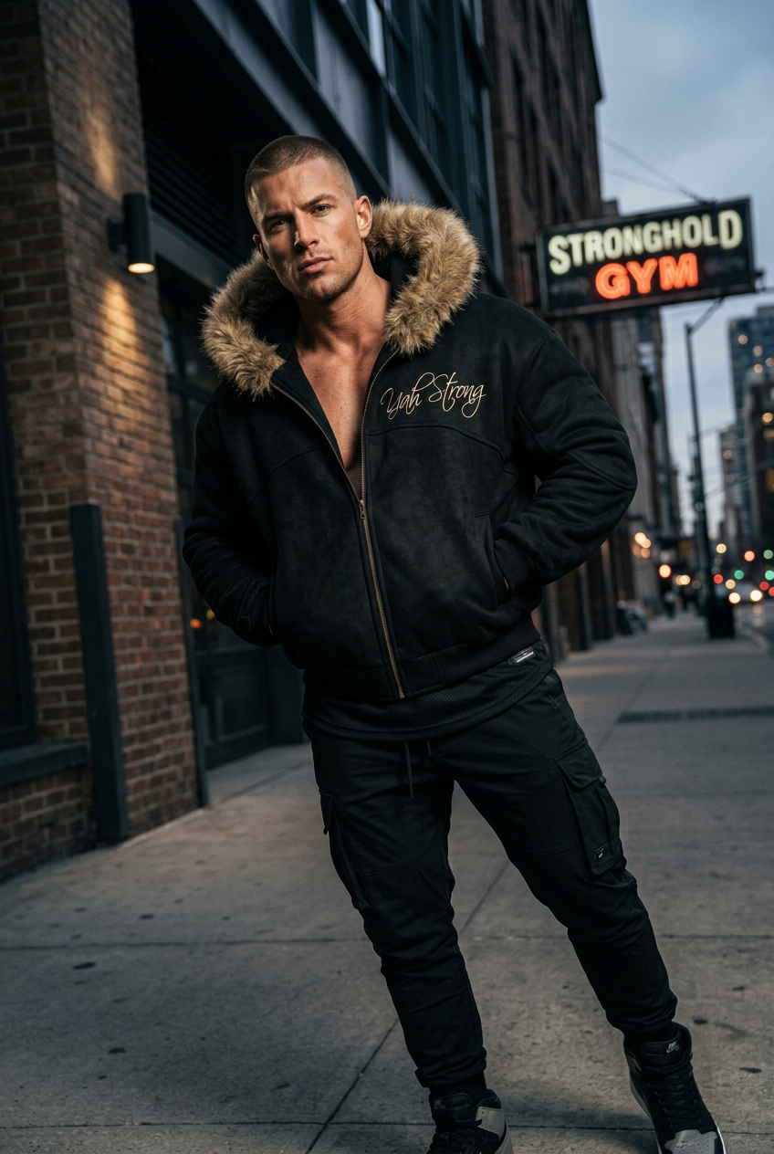 (KSFB LLC YAH STRONG )Sun Fade Boxy Detachable Fur Hoodie