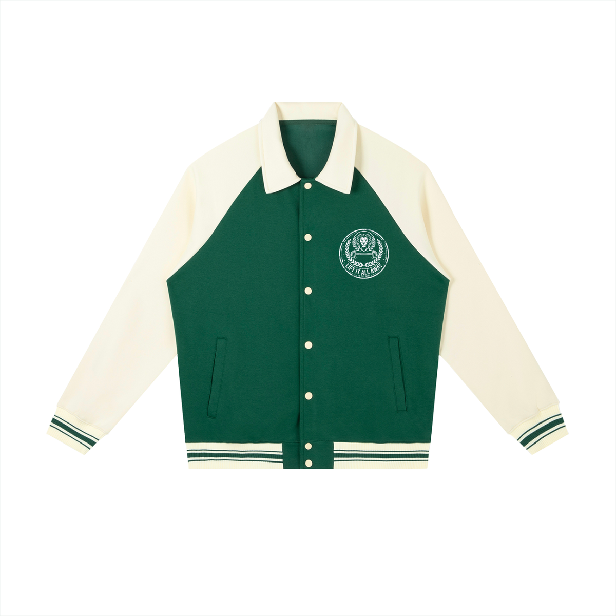 (KSFBLLC RASTA LION) Contrast Raglan Sleeve Baseball Jacket