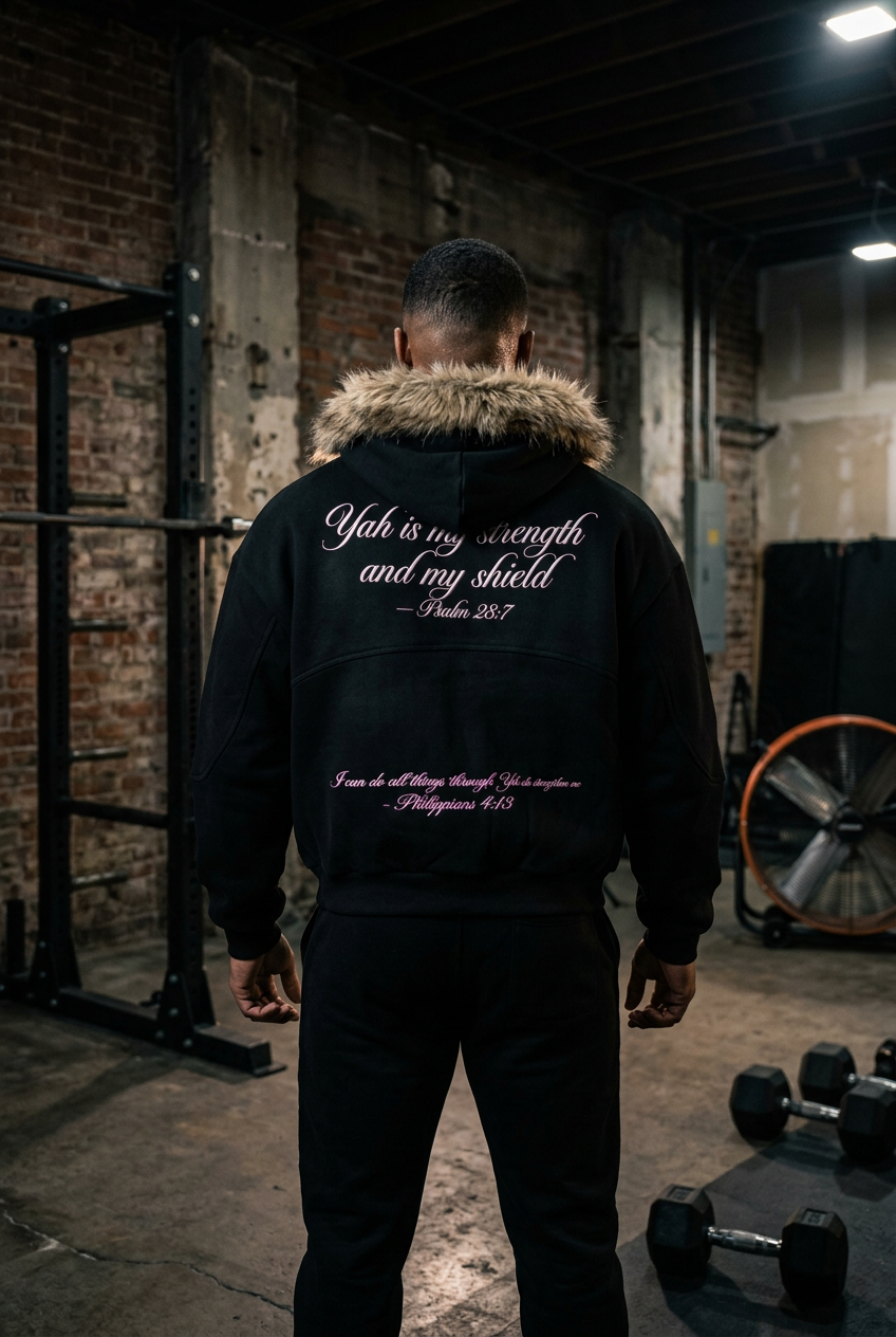 (KSFB LLC YAH STRONG )Sun Fade Boxy Detachable Fur Hoodie