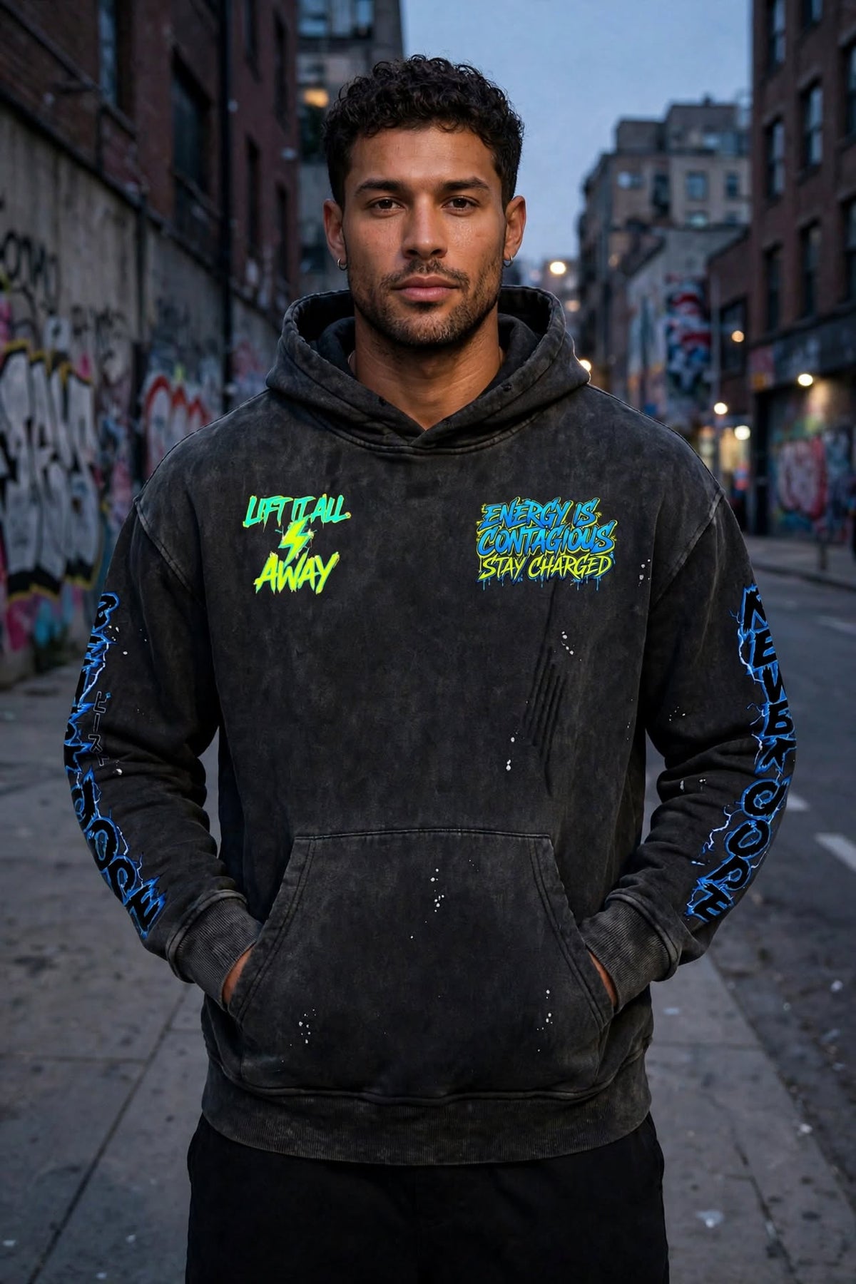 KSFBLLC ELECTRIC MAN EDITION Vintage Washed Frayed Fleece Hoodie