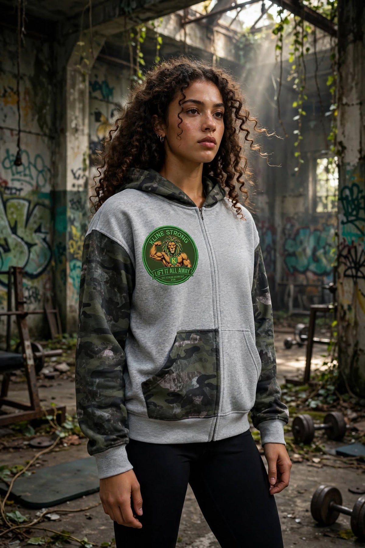 KSFBLLC(RASTA LION EDITION) Unisex Colorblock Camo Full Zip Boxy Hoodie