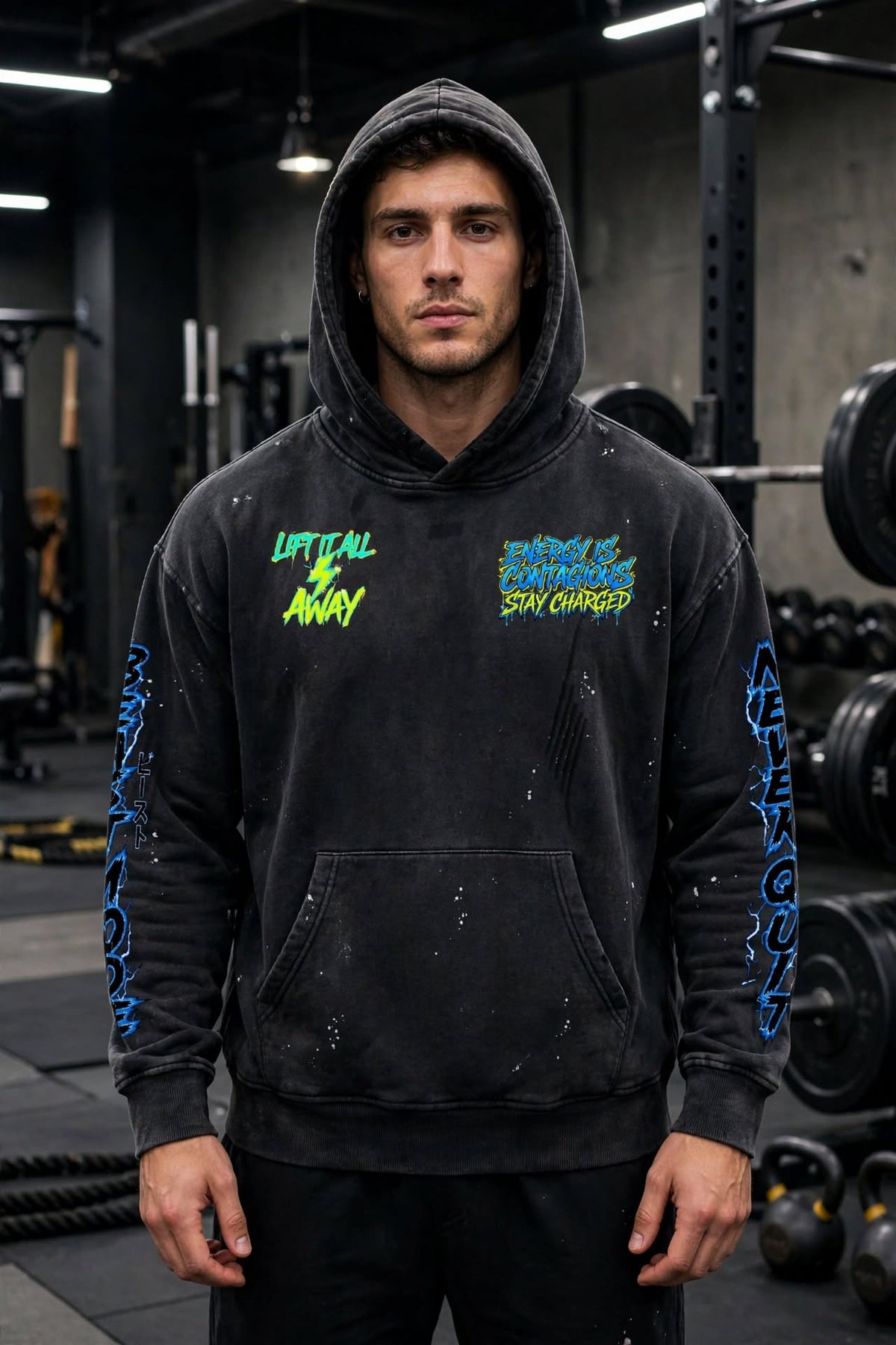 KSFBLLC ELECTRIC MAN EDITION Vintage Washed Frayed Fleece Hoodie