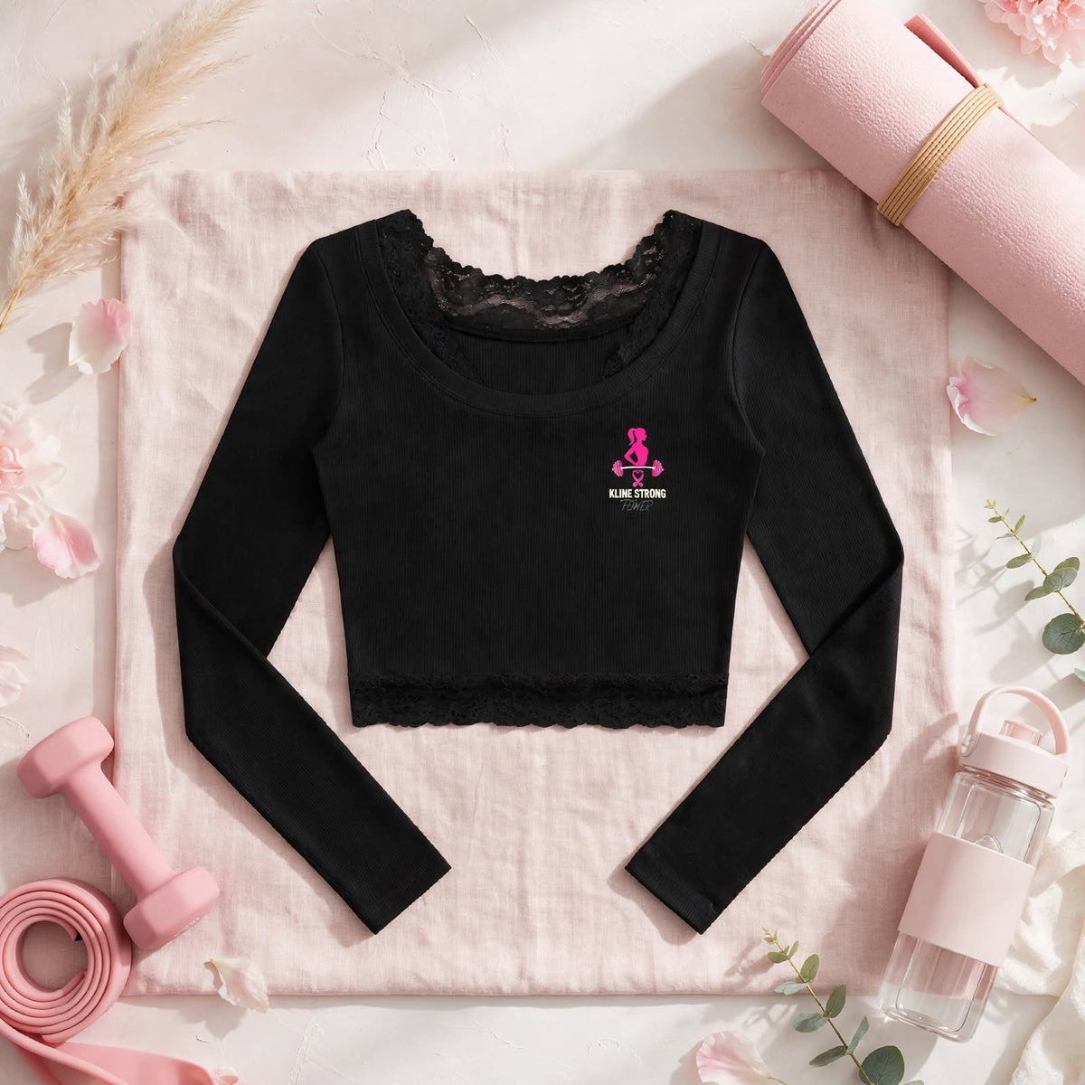 (Ksfbllc for the ladies) Women's Lace Trim Long Sleeve T-Shirt