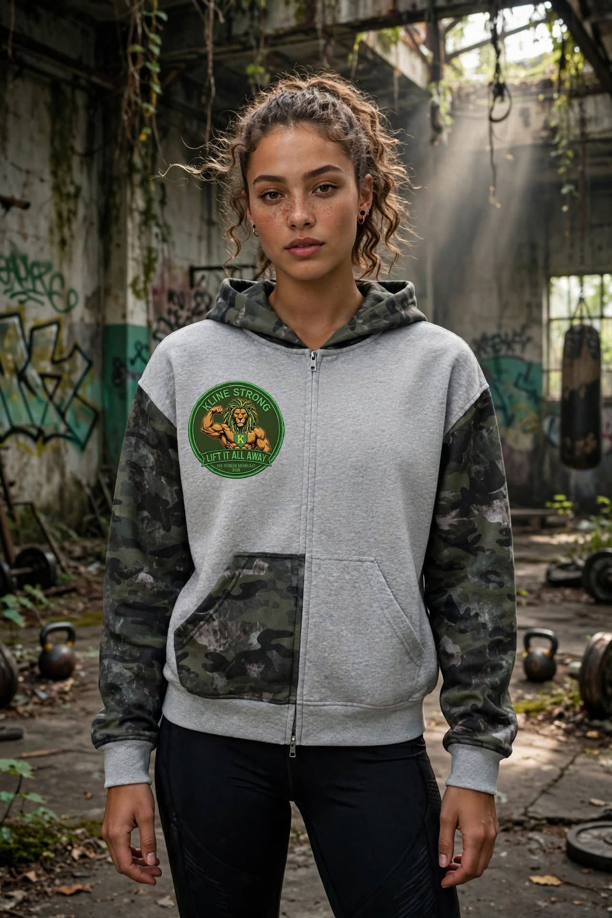 KSFBLLC(RASTA LION EDITION) Unisex Colorblock Camo Full Zip Boxy Hoodie